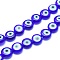 Handmade Evil Eye Lampwork Flat Round Bead Strands, Blue, 8x3.2mm, Hole: 1mm, about 48pcs/strand, 13.98''(35.5cm)
