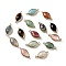 Natural & Synthetic Mixed Stone Faceted Connector Charms, Rack Plating Brass Horse Eye Links, Golden, 25x11.5x5.5mm, Hole: 1.6mm