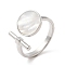 Natural Shell Flat Round & Column Open Cuff Ring, Brass Rings for Women, Cadmium Free & Nickel Free & Lead Free, Real Platinum Plated, Inner Diameter: 17.8mm