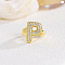 Brass Micro Pave Clear Cubic Zirconia Cuff Rings, Golden, Letter P, Inner Diameter: Adjustable