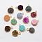 Electroplate Natural Druzy Quartz Crystal Pendants, Dyed, with Golden Plated Brass Finding, Flat Round, Mixed Color, 14~15x11x5mm, Hole: 2mm