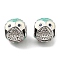 Rack Plating Brass Micro Pave Cubic Zirconia European Beads, with Enamel, Large Hole Beads, Lead Free & Cadmium Free, Owl, Platinum, 10.5x9.5mm, Hole: 4.2mm