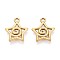 304 Stainless Steel Pendants, Star Charm, Ion Plating(IP), Real 18K Gold Plated, 18.5x16x2mm, Hole: 2mm
