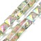 Electroplate Glass Beads Strands, Half Rainbow Plated, Faceted, Square, Spring Green, 8x8x5.5mm, Hole: 0.8mm, about 49pcs/strand, 15.55 inch(39.5cm)