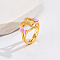 Heart & Flower Brass Pearl Pink Enamel Adjustable Finger Rings, Cadmium Free & Nickel Free & Lead Free, Golden, Letter B, 14mm, Inner Diameter: 17mm