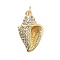 Brass With Cubic Zirconia Pendants, Cadmium Free & Lead Free, Conch Charms, with Jump Ring, Real 18K Gold Plated, 21.5x13.5x8.5mm, Hole: 3mm