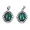 Synthetic Malachite Oval Pendants, Brass Clear Cubic Zirconia Charms, Platinum, 18x15x4.5mm, Hole: 3.5x2.5mm