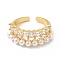 Clear Cubic Zirconia Open Cuff Ring with Plastic Pearl Beaded, Brass Jewelry for Women, Cadmium Free & Lead Free, Real 18K Gold Plated, US Size 7 1/4(17.5mm)