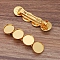 Iron Hair Barrette Findings, with Brass Flat Round Bezel Settings, Golden, 86x22mm, Tray: 20mm