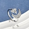 Brass Micro Pave Cubic Zirconia Cuff Rings for Women, Cadmium Free & Nickel Free & Lead Free, Moon with Star, Real Platinum Plated, US Size 6(16.5mm)