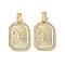 Brass Micro Pave Clear Cubic Zirconia Pendants, Rectangle with Star, Cadmium Free & Lead Free, Long-Lasting Plated, Rack Plating, Real 18K Gold Plated, 21x13.5x2mm, Hole: 5x3mm