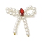 Plastic Pearl Beads Pendants, with Rack Plating Brass Loops Micro Pave Cubic Zirconia, Long-Lasting Plated, Lead Free & Cadmium Free, Bowknot, Red, 27~29x24~27.5x3.5mm, Hole: 6.8mm