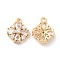 Brass Pendants, with Glass Charms, Flower, Real 18K Gold Plated, 13.5x11x4mm, Hole: 1.4mm