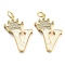 Brass Micro Pave Clear Cubic Zirconia Pendants, Cadmium Free & Lead Free, with Synthetic Opal, Real 18K Gold Plated, with Jump Ring, Letter V, 26.5~33x14~23.5x3.5~4.5mm, Hole: 4.5mm