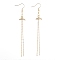 Whale Tail Brass Dangle Earrings, Ear Thread, with Cable Chains and Brass Micro Pave Grade AAA Cubic Zirconia Charms