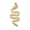Brass Micro Pave Cubic Zirconia Pendants, Long-Lasting Plated, Snake, Clear, Golden, 42x17.2x3mm, Hole: 4x3.5mm