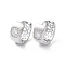Brass Micro Pave Cubic Zirconia Hoop Earrings, Flat Round, Real Platinum Plated, 13x6.5mm