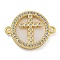 Rack Plating Brass Micro Pave Clear Cubic Zirconia Flat Round Connector Charms, Shell Links, Real 18K Gold Plated, Long-Lasting Plated, Cadmium Free & Lead Free, Cross, 18x23x4mm, Hole: 1.6mm