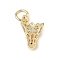 Brass Micro Pave Cubic Zirconia Pendants, Cadmium Free & Lead Free, Badminton Charms, with Jump Ring, Real 18K Gold Plated, 12x10x8mm, Hole: 3mm