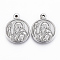 Non-Tarnish 201 Stainless Steel Charms, Flat Round with San Benito, Stainless Steel Color, 17.5x14x3mm, Hole: 1mm