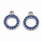 304 Stainless Steel Pendants, with Rhinestone, Round Ring, Sapphire, 15.5x12.5x2mm, Hole: 1.4mm