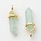 Natural Green Fluorite Pointed Pendants, with Random Alloy Pendant Hexagon Bead Cap Bails, Golden, Bullet, 37~40x12.5x10mm, Hole: 3x4.5mm