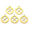 PVD Vacuum Plating 201 Stainless Steel Pendants, Laser Cut, Flat Round with Clovers, Real 18K Gold Plated, 18x15.5x1mm, Hole: 1.2mm