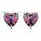Brass Rhinestone Stud Earrings, Heart, Platinum, Colorful, 8x7.5x5mm, Pin: 0.7mm