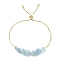 Brass Slider Bracelet, with Natural Chip Aquamarine Beads for Women, Real 18K Gold Plated, Inner Diameter: 3-1/8 inch(7.8cm)