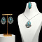 Bohemian Style Oval Alloy & Synthetic Turquoise Earrings & Necklaces & Cuff Sets, Platinum, 435mm