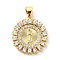 Rack Plating Brass Micro Pave Cubic Zirconia Pendants, Cadmium Free & Lead Free, Long-Lasting Plated, Flat Round, Real 18K Gold Plated, 20.5x18x3mm, Hole: 5x3.5mm