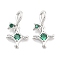 Brass with Cubic Zirconia Pendants, Cadmium Free & Nickel Free & Lead Free, Star, Green, Platinum, 16x9x5mm, Hole: 3.2x2mm