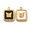PVD Vacuum Plating 304 Stainless Steel Pendants, with Shell & Acrylic, Square with Butterfly, Golden, 16x12x3mm, Hole: 1.8mm