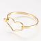 Brass Bangle, Real 18K Gold Plated, Heart, Golden, 1-3/4 inchx2-1/8 inch(48x55mm)
