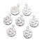 Non-Tarnish 304 Stainless Steel Charms, Laser Cut, Textured, Flat Round, Stainless Steel Color, 13x10x0.6mm, Hole: 1.4mm