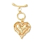 Brass Micro Pave Clear Cubic Zirconia Toggle Clasps, Cadmium Free & Nickel Free & Lead Free, Heart, Real 18K Gold Plated, 45mm, Bar: 19x7x3mm, Hole: 1.4mm; Ring: 13x11x1.5mm, Hole: 1.4mm