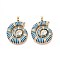 Brass Micro Pave Clear Cubic Zirconia Enamel Pendants, Conch Shape, Real 18K Gold Plated, Steel Blue, 30x24x4mm, Hole: 5x2mm