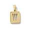 304 Stainless Steel Alphabet Pendants, Real 18K Gold Plated, Rectangle Charm, Letter W, 17.5x12x2mm, Hole: 7.5x3.5mm
