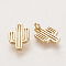 Brass Charms, Nickel Free, Real 18K Gold Plated, Cactus, 14x9x2mm, Hole: 2mm