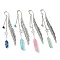 4Pcs 4 Style Electroplated Natural Quartz Crystal Pendant Bookmark with Gemstone Round Bead, Tibetan Style Alloy Feather & Star Bookmarks, Mixed Color, 118~135mm, 1pc/style