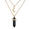 Natural Dyed & Heated Black Agate Cone Pendant Double Layer Necklace, with Moon Charms, 19.69 inch(50cm)