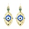 Rack Plating Brass Micro Pave Clear Cubic Zirconia Stud Earrings for Women, Cadmium Free & Lead Free, Long-Lasting Plated, Evil Eye, Real 18K Gold Plated, Blue, 44x20.5mm