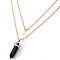 Synthetic Blue Goldstone Double Terminated Pointed Bullet & Moon Alloy Pendant Double Layer Necklaces for Women, Golden, 13.78 inch(35cm)