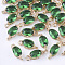 Transparent Glass Links connectors, with Brass Findings, Faceted, Oval, Light Gold, Sea Green, 11x4x4mm, Hole: 1mm