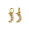 304 Stainless Steel Rhinestone Pendants, with Jump Ring, Moon Charm, Ion Plating(IP), Real 18K Gold Plated, 7.5x3.5x1.5mm
