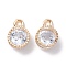 Alloy Clear Cubic Zirconia Charms, Long-Lasting Plated, Flat Round, Golden, 11x8x5mm, Hole: 1.6mm