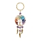 Natural Amethyst Keychain, with Iron Split Key Rings, Alloy Wing Charms and Mixed Gemstone Tree of Life Linking Rings, 11.2cm