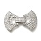 Rack Plating Bowknot Brass Micro Pave Clear Cubic Zirconia Fold Over Clasps, Long-Lasting Plated, Lead Free & Cadmium Free, Platinum, 42mm