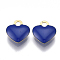 Brass Charms, Cadmium Free & Nickel Free & Lead Free, with Enamel, Enamelled Sequins, Raw(Unplated), Heart, Blue, 10x9x2mm, Hole: 1mm