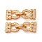 925 Sterling Silver Micro Pave Clear Cubic Zirconia Fold Over Clasps, Real 18K Gold Plated, 25.5x8.5x3.5mm, Hole: 1x0.7mm